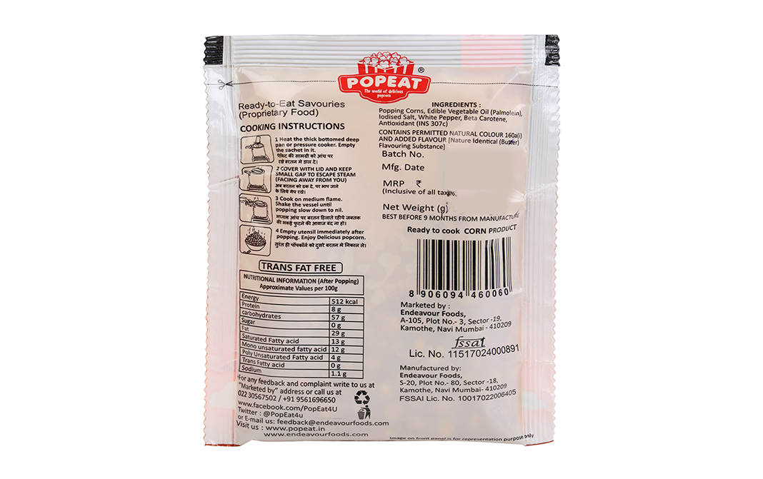 PopEat Delicious Popcorn Butter Pepper Flavour   Pack  90 grams